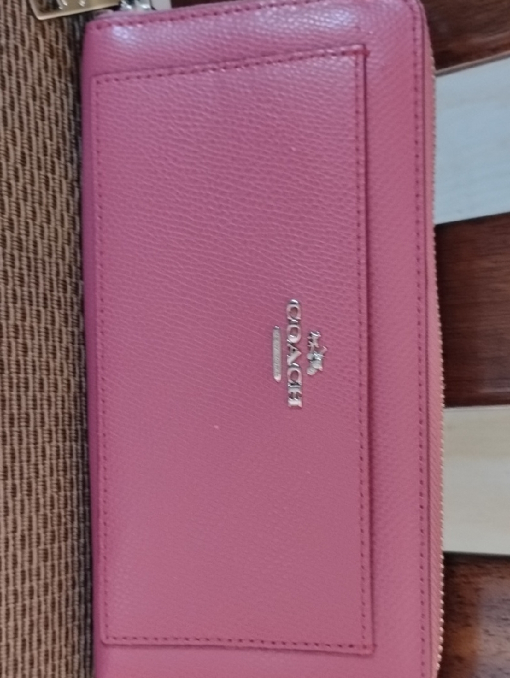 COACH Pink Pebble Zip Wallet with Silver Logo
